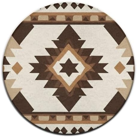 Circular Rugs Large Modern Round Area Rug Fashion Decor Mat for Home Office Aztec Native American Southwestern Boho Brown