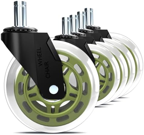 Office Chair Wheels Replacement,3" Rubber Casters 7/16" Stem,Universal fit for Most Rolling/Gaming Chairs,Floor Protection for Carpet/Hardwood/Tile,Smooth&Quiet Rolling,Set of 5 (Green)