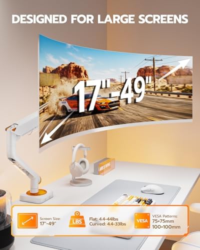 ARES WING 17-49 Inch Monitor Arm Ultrawide Single Monitor Mount, White