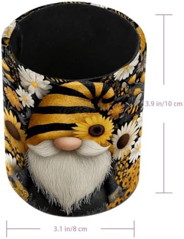 Leather Pen Holder for Desk, Gnome Sunflower Pencil Cup Pen Organizer Makeup Brush Holder for Office Home Kids Countertop Desk Accessory Storage