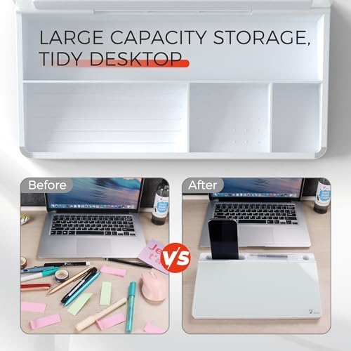 TOWON Compact Glass Desktop Whiteboard with Storage 12x7 in, White