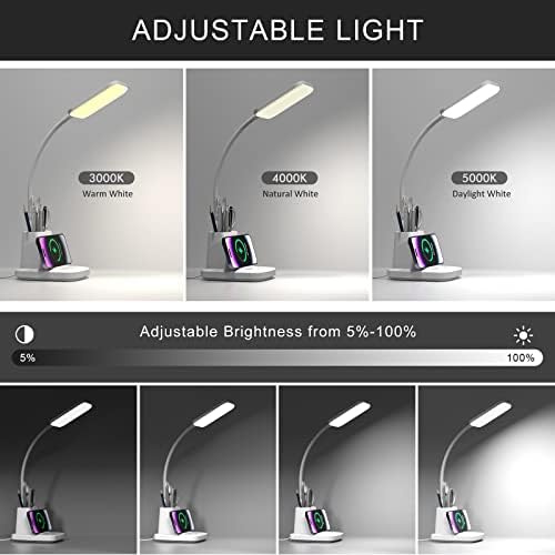 LED Desk Lamp with Wireless Charger for Home Office, White