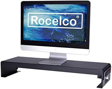 Rocelco 40" Large Height Adjustable Standing Desk Converter with Dual Monitor Stand BUNDLE - Quick Sit Stand Up Computer Workstation Riser - Retractable Keyboard Tray - Teak (R DADRT-40-DMS)