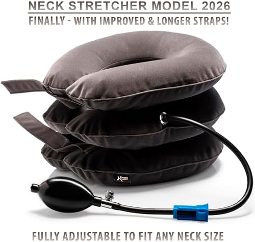 Pinched Nerve Neck Stretcher Cervical Traction Device for Home Pain Treatment | Inflatable Spinal Decompression Collar Unit Muscle Strain Injury Relief | Herniated Disc Problems Remedy Kit (Gray)