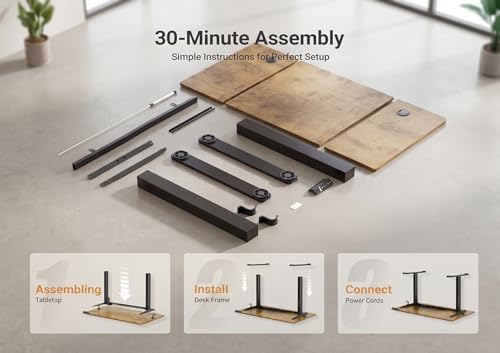 YDN Electric Standing Desk Adjustable Height, 63 x 24 Inches Sit Stand up Desk with Memory Presets & Cable Management, Home Office Desk for Office & Computer Workstation, Black Frame/Rustic Brown Top