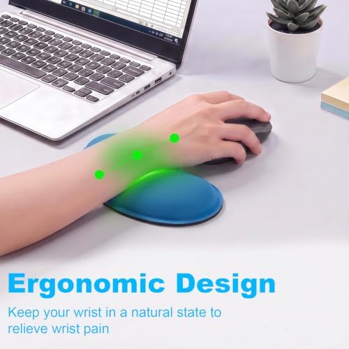 MXCOIRTP Ergonomic Mouse Wrist Rest, Memory Foam Wrist Support Pad with Non-Slip Base, Mini Wrist Cushion for Pain Relief, Gaming Office Computer, Blue