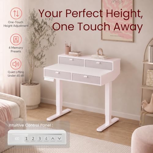 HUANUO 32-Inch Electric Height Adjustable Vanity Desk with 4 Drawers