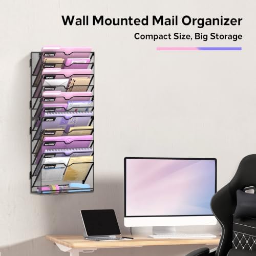 SUPEASY 12-Tier Wall File Organizer with Base, Wall Mounted File Holder
