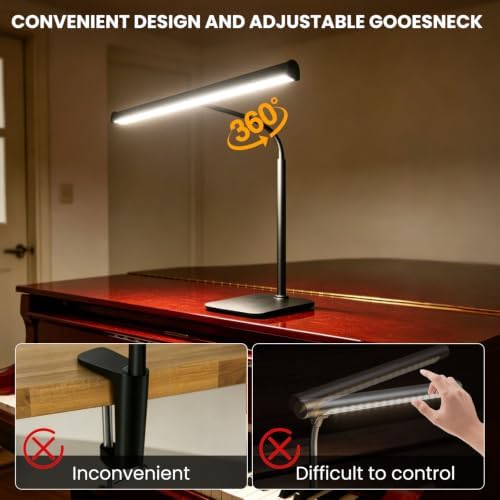 Piano Light with Square Base, Piano Lamp with 3 Color Modes and 10 Dimmable Brightness Levels, Adjustable Gooseneck Music Stand Light with USB, for Grand/Upright Pianos, Sheet Music