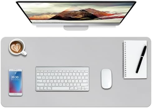 Boutilon Leather Desk Pad Protector,Non-Slip Mouse Pad,Laptop Desk Pad,Office Mouse Mat,Waterproof Leather Desk Blotter,Desk Writing Pad for Office and Home (S-Grey,24"x 14")