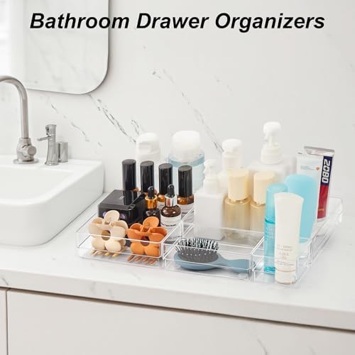 SMARTAKE 7 PCS Drawer Organizer, 4-Size Desk Drawer Organizer Trays