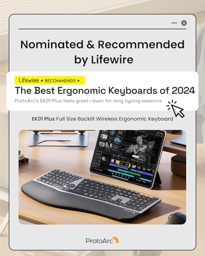 ProtoArc EK01 Plus Backlit Bluetooth Ergonomic Keyboard, Full Size, Grey