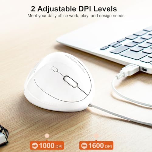 SANWA Wired Ergonomic Mouse, Vertical Mouse for Small & Medium Hands, White