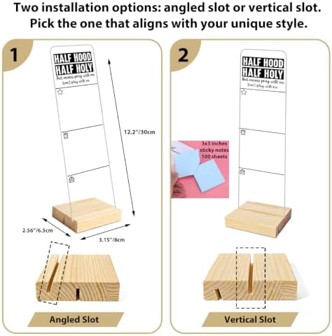 Sticky Note Holder, Monitor Memo Board, Acrylic Post It Note Holder with Wooden Base, Includes 100 Notes, Desk Organizer, Funny Christian Quote “that Means Pray with Me Don’t Play with Me”