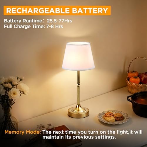 LUTEC Cordless Table Lamp, Battery Operated Lamp with 3 Color Temps and Stepless Dimming, 5200mAh Portable Rechargeable Table Lamp for Restaurant/Bedroom/Bars/Outdoor (Brushed Gold)