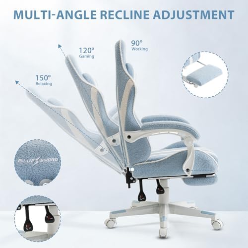 Blue and White Stripes Gaming Chair, Office Desk Chairs with Footrest and Headrest & Armrests for Women, Ergonomic High Back Computer Desk with Headrest & Lumbar