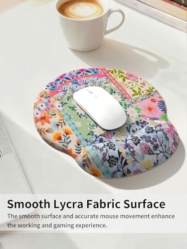 Seorsok Pink Floral Mouse Pad with Gel Wrist Support Mouse Pad,Ergonomic Aesthetic,Comfort Mousepad for Office Work Computer,Pain Relief Mousepad with Non-Slip Silicone Base,Colorful Blooming Flower