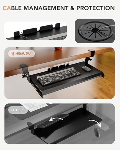 Hemudu Keyboard Tray Under Desk Pull Out with Extra Sturdy C Clamp Mount System, 27.3 (32.5 inch Including Clamps) x 11 Inch Slide-Out Platform Computer Drawer for Typing Black
