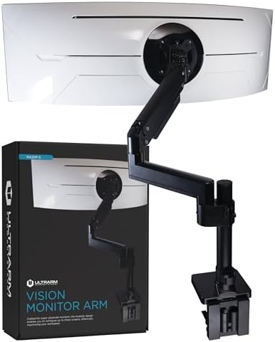 ULTRARM Heavy Duty Monitor Arm for Ultrawide Monitors up to 57" and 44 lbs, Single Desk Stand, Pneumatic Height Adjustable, Modular Extension Arms - Max VESA 100x100, Black, MA20P-S