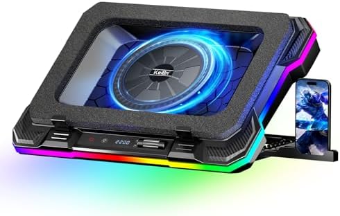 KeiBn Gaming Laptop Cooling Pad, Laptop Cooling Stand with 5.5inch External Cooling Fan, Rapid Cooling Laptop 15.6-19.3inch, Infinitely Variable Speed, 8 Height Stands, 4 USB Ports, Blue