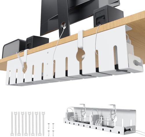 KEEGH Under Desk Cable Management Tray 32 in, Metal Cable Holder, White