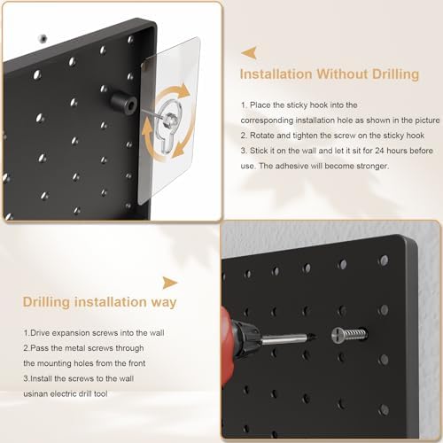 FZK Modular Plastic Pegboard Wall Organizer Kit, Black, 12x12, 4 Panels
