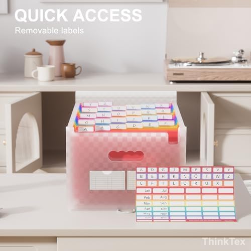 ThinkTex Accordion File Organizer, 26 Pockets Expanding File Folders, Pink