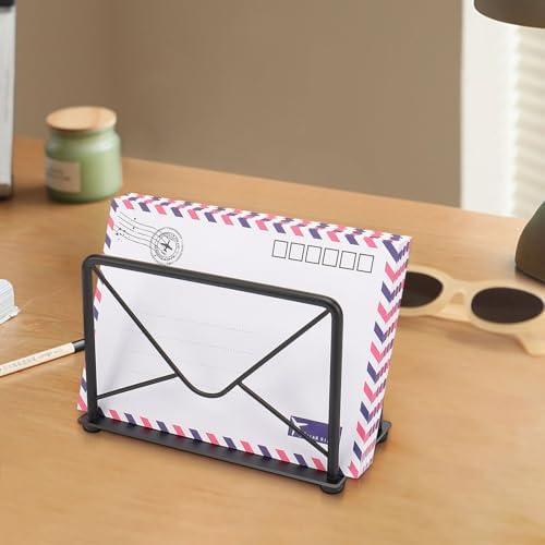 Modern Mail Holder for Home Office, Metal Letter Organizer Sorter for Desk, Cutout Mail Envelope Design, Bill Filling Paper Document Rack, Envelope Storage Rack with Metal Base