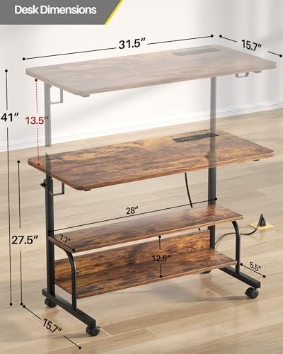 Armocity 32" Rolling Standing Desk with Charging Station for Couch Bed