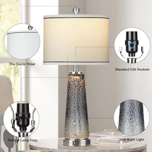 26" Coastal Table Lamps for Living Room, Modern Bedside Lamps for Bedroom