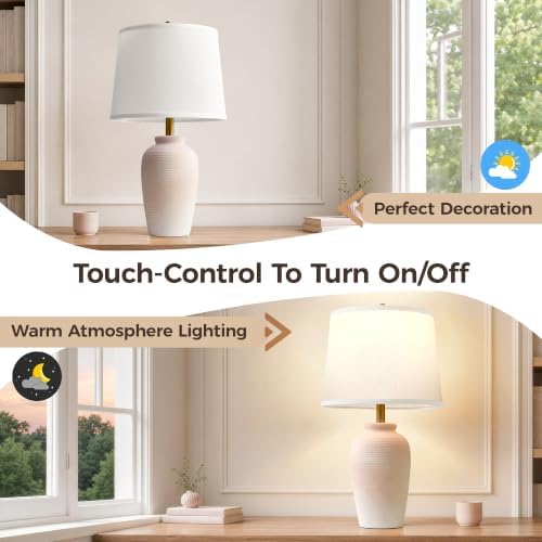 Touch Control Ceramic Table Lamp Dimmable Nightstand Lamp,23" Blush