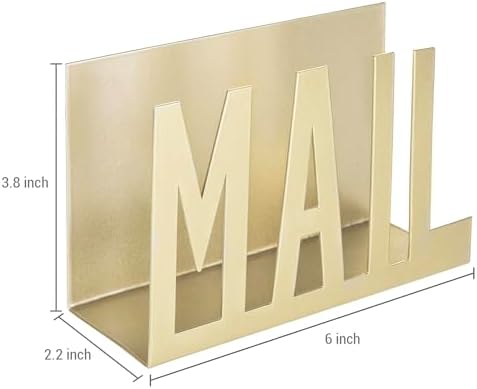 MyGift Mail Holder Organizer Countertop Modern Brass Metal with Cutout MAIL Lettering Design, Office Desktop Envelope and Document Storage Rack
