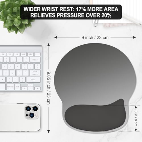 ITNRSIIET Ergonomic Mouse Pad with Wider Memory Foam Wrist Rest +17% - Curved Cushion Reduces Pressure 20%, Pain Relief, Non-Slip, Smooth, Cute Colors, 9.85 x 9 in, Gray