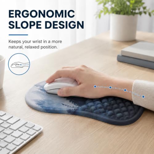 Ergonomic Mouse Pad with Wrist Rest, Mouse Pad with Memory Foam Massage Support, Non-Slip PU Base, Comfortable Typing Cushion for Home Office Computer Laptop, Forest