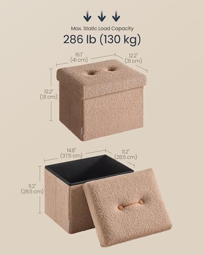 SONGMICS Small Folding Storage Ottoman, 12.2 x 16.1 x 12.2 Inches