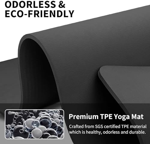 Hatha Yoga Extra Long TPE Yoga Mat 79" x 40" x 1/2" Thick Non-slip Exercise Mat for Home Gym Use, Yoga, Pilates, Fitness & Workouts