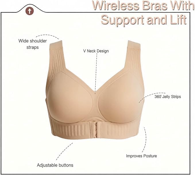 Women Posture Corrector Bra, Front Closure Cross Back Wireless Wide Strap Full Coverage Comfort Support Bralette