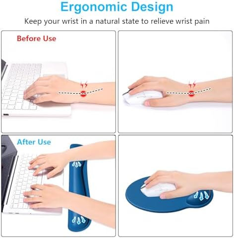 Dapesuom Keyboard Wrist Rest and Mouse Pad with Wrist Support, Memory Foam Cushion for Keyboard and Mouse Set, Ergonomic Desktop Pad Rests with Non Slip Base for Easy Typing & Pain Relief, Dark Blue