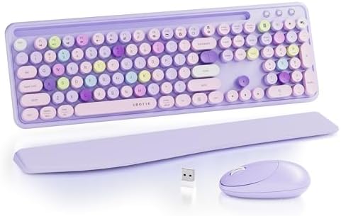 UBOTIE Wireless Keyboard and Mouse Combo, Phone Holder (Purple Colorful)