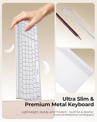 seenda COE401 Bluetooth Keyboard Mouse Combo, Rechargeable, White Silver