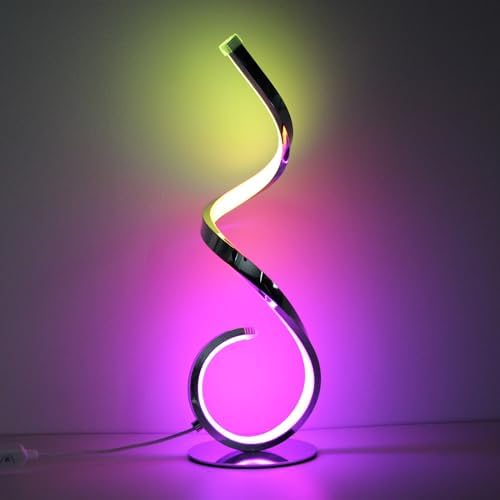 RGB Bedside Table Lamp, Dimmable Modern Lamp, Creative Spiral Colorful LED Table Lamp for Bedroom, Living Room, Office and Kid's Room