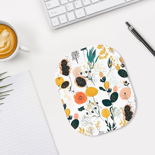 Small Mouse Pad, 6 x 7 Inch, Oval Mini Mouse Pad with Non-Slip Rubber Base for Laptop Wireless Mouse Keyboard Tray Mousepad, Flower Seamless Pattern