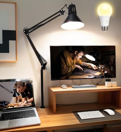 Black Desk Lamp with Clamp, Extra-Tall Adjustable Metal Swing Arm, 3000K