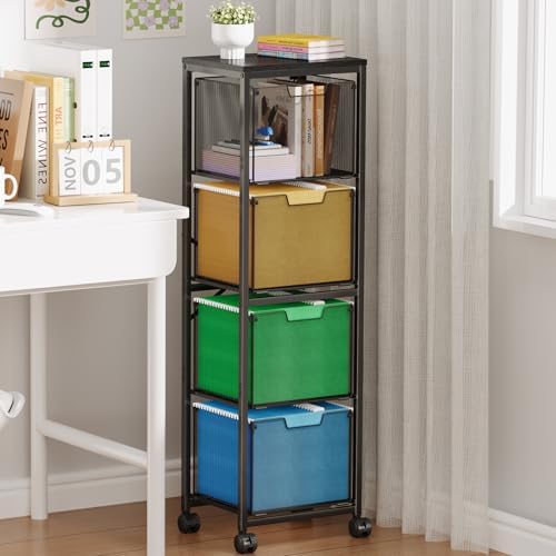Sbanmao 4 Drawer Rolling File Cabinet, Mobile Filing Cart with Wheels Black