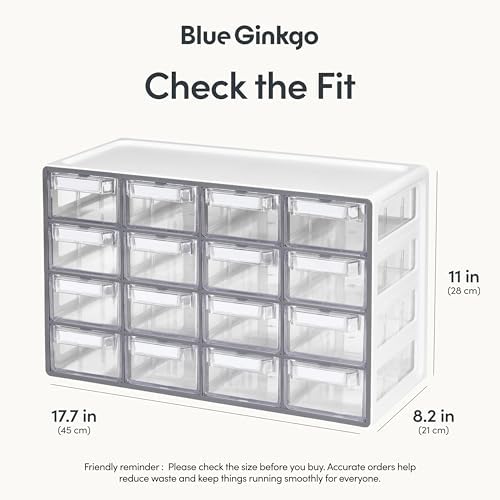 Blue Ginkgo 16-Drawer Storage Cabinet Organizer, Grey, Made in Korea