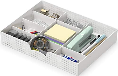 Simple Houseware Drawer Organizer Tray, 9 Adjustable Compartments, White