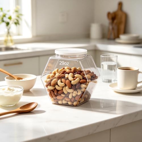 Plastic Candy Jar with Lid Clear Hexagonal Fish Bowls,29 Oz