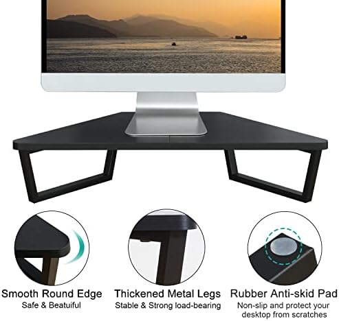 TEAMIX 26 inch Corner Monitor Stand Riser with Keyboard Storage, Black