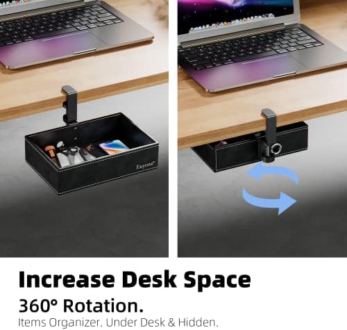 Under Desk Drawer, Clamp on Desk Organizer Hanging Desk Storage PU Leather