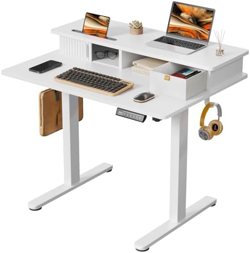 JOY worker 35" Small Electric Standing Desk with Monitor Stand & Storage